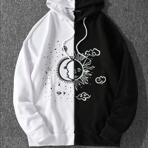 Men Two Tone Graphic Print Drawstring Hoodie